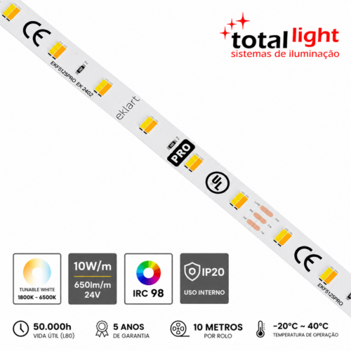 Fita LED SUA COR PRO 120LEDS/M 24V 10W/M 1800K A 6500K 10M/Rolo TL0113