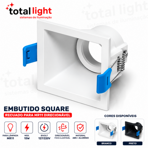 EMBUTIDO SQUARE RECUADO PARA MR11 DIRECIONÁVEL